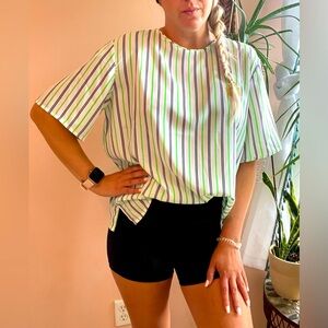 Funky 1990’s Vintage Nautical Short Sleeve 'Collections Internationale' Blouse